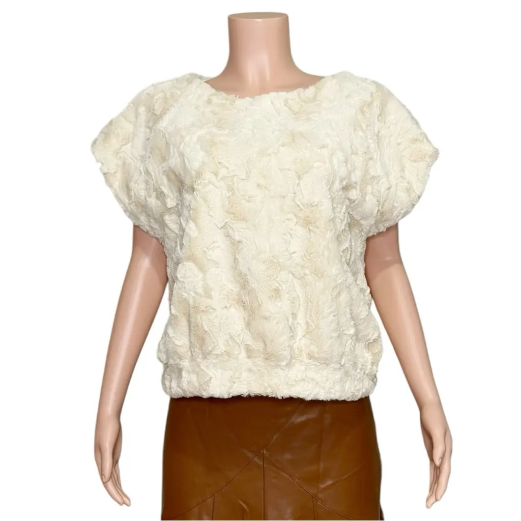 MAEVE x ANTHROPOLOGIE Faux Fur Tee, Cream, XL - Image 7