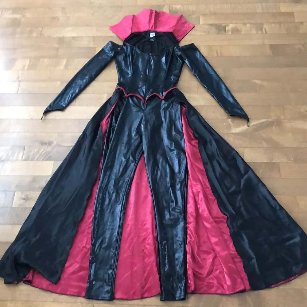 Dreamgirl Princess Of Darkness black, red leather jumpsuit cape costume size Med - Image 9