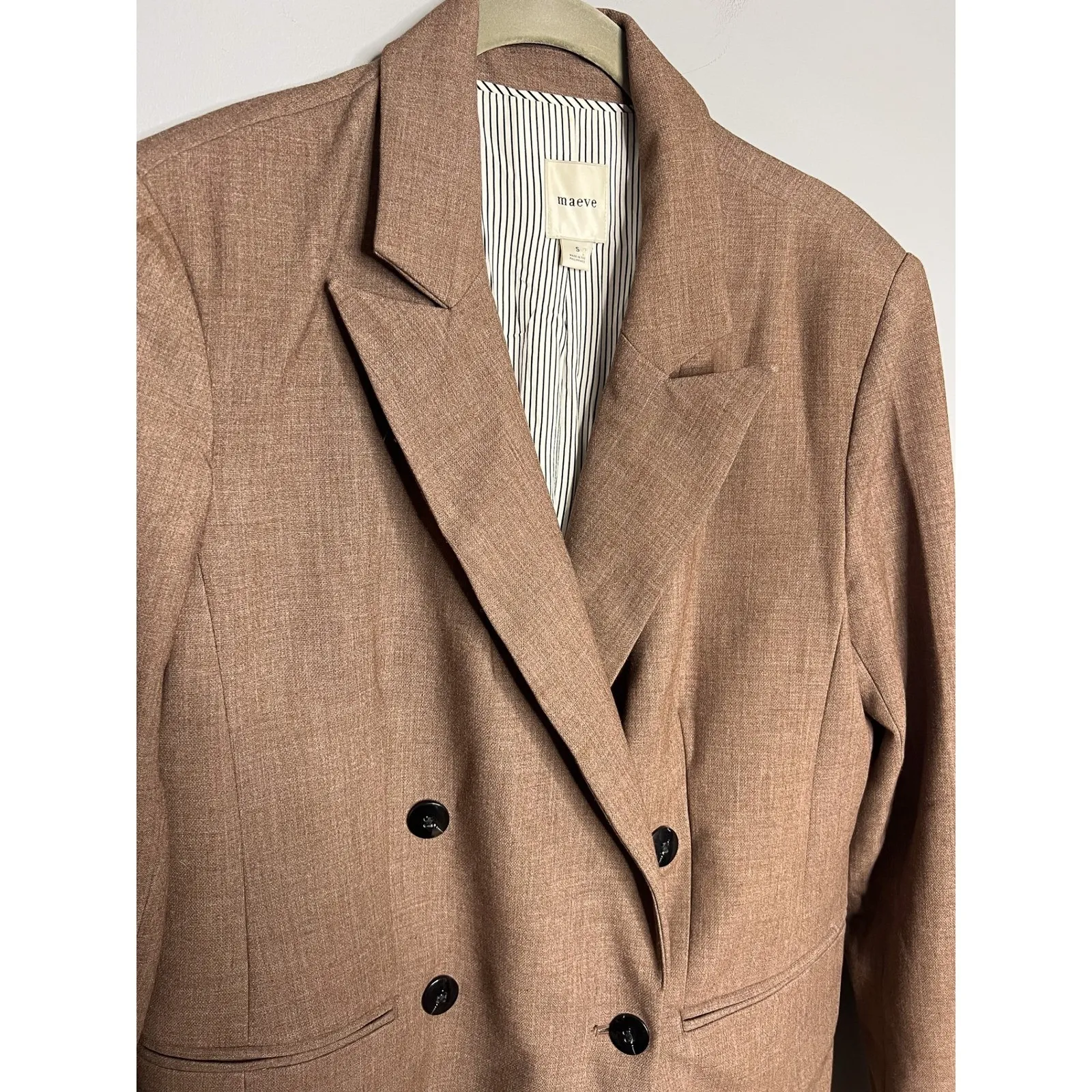 Anthropologie Maeve Oversized Blazer Jacket Size Small Double Breasted Brown - Image 7