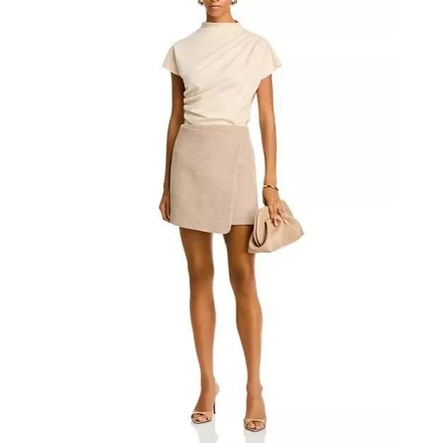 French Connection Adele Felt Mini Skirt Wool Blend Beige Sz 12 NWT Asymmetric - Image 2