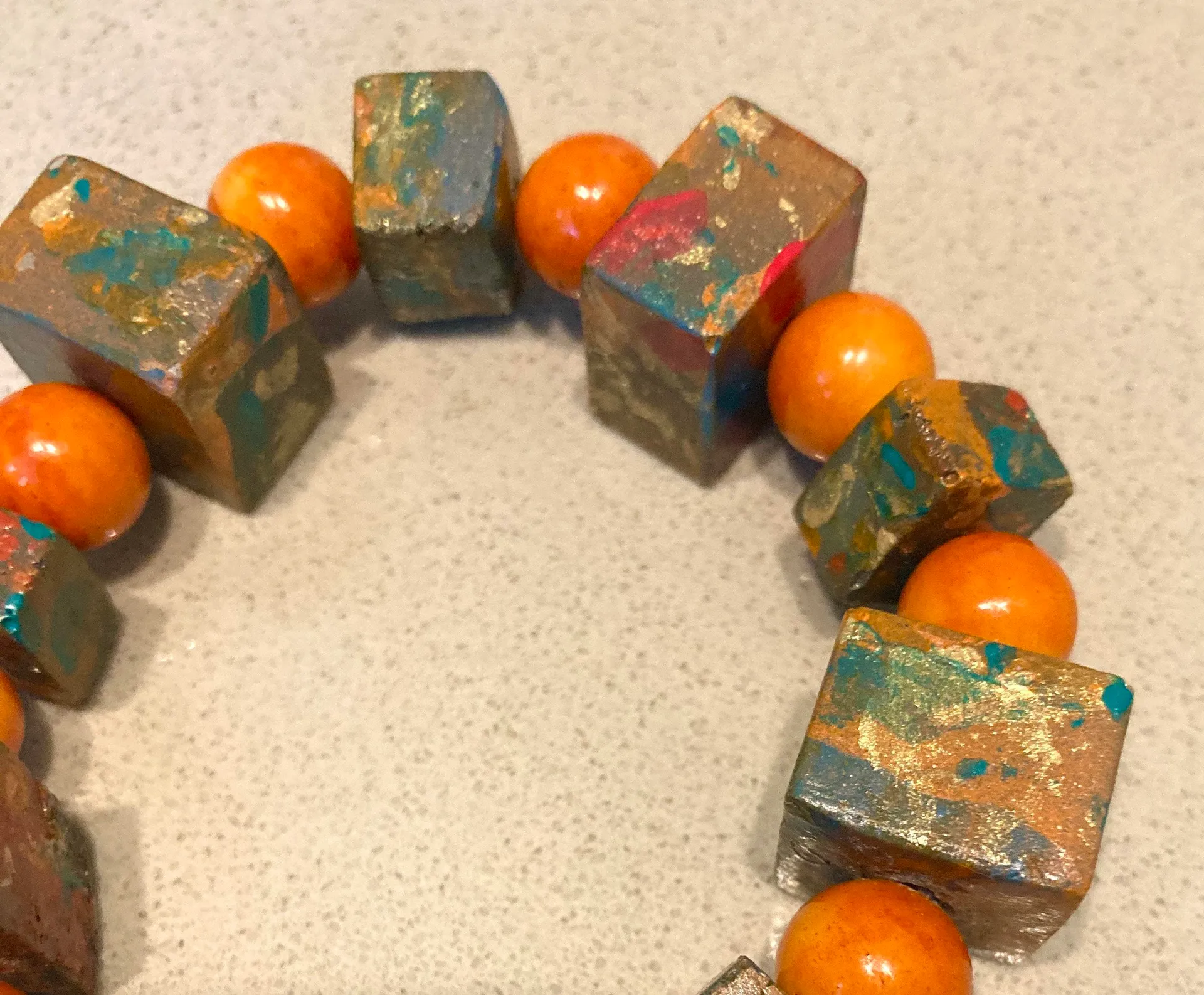 Hand Crafted cement & bead stretch bracelet - Image 4