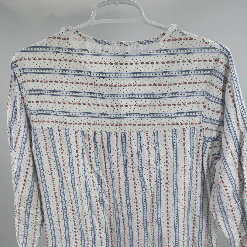 Private Moments lace trim cotton stripes roses floral nightgown full length M White Size M - Image 3