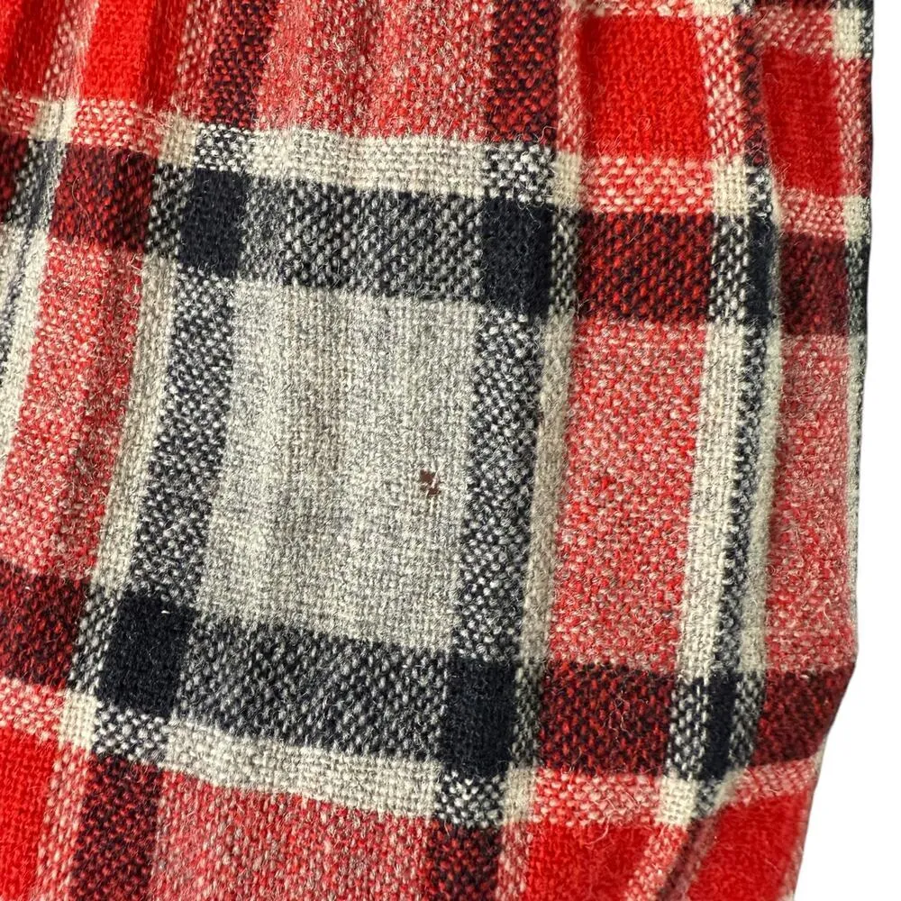 Vintage 70s Wool Pleated Skirt Red Gray Plaid Tartan High Waist, Size‎ Small - Image 8
