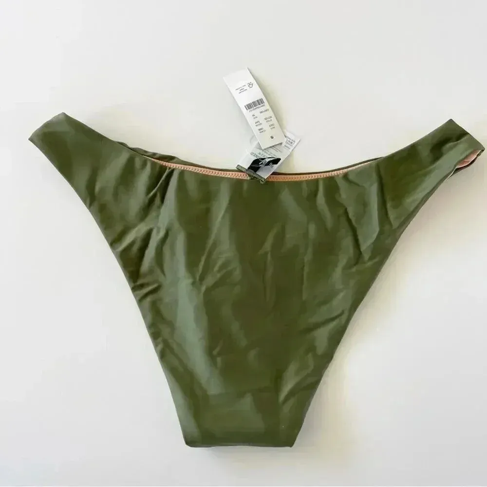 J.Crew Curved waist High Leg Cut cheeky bikini bottom Safari Green Medium NWT - Image 6