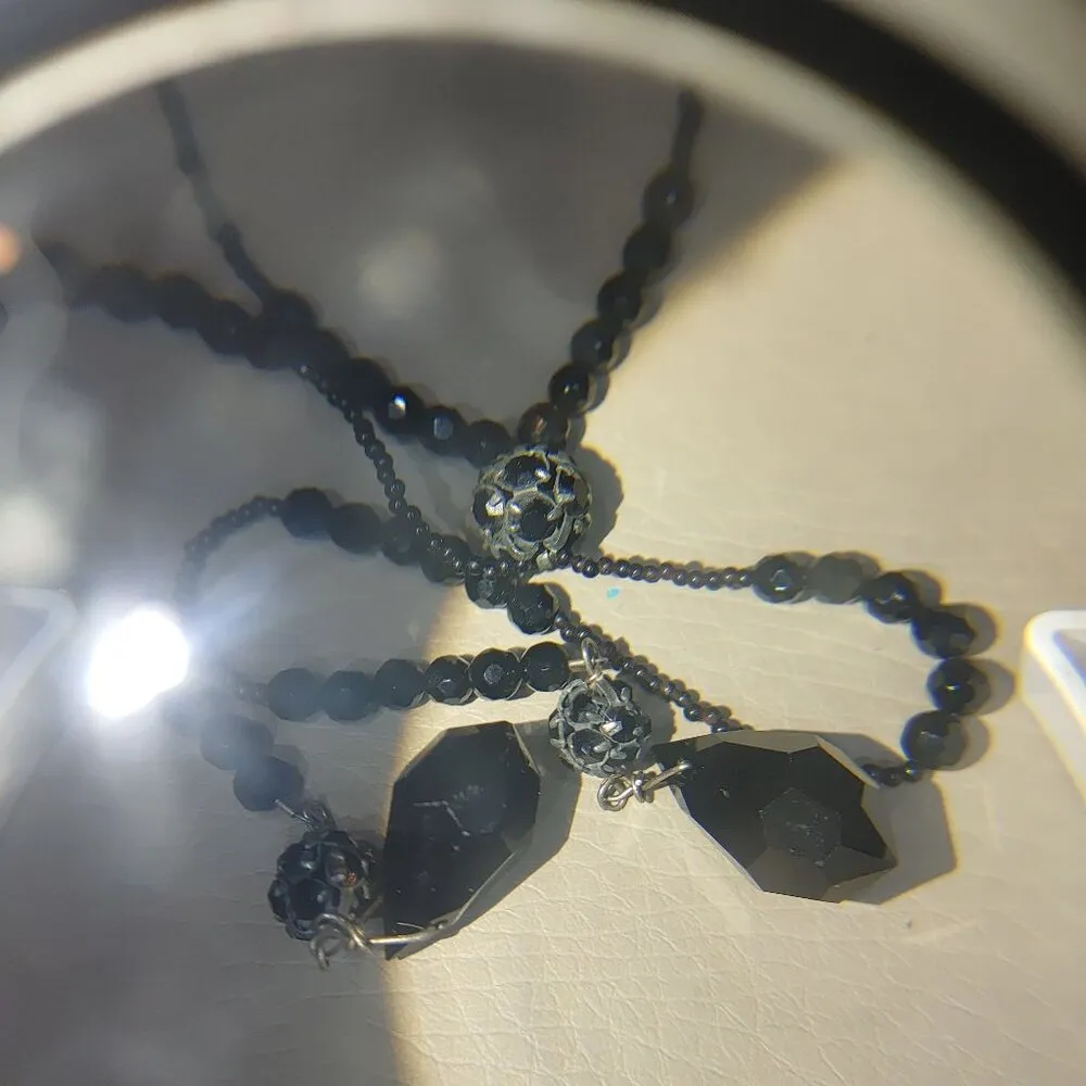 925 Tassels Black Faceted Beaded Necklace Mourning Vintage Victorian Jet Glass - Image 12