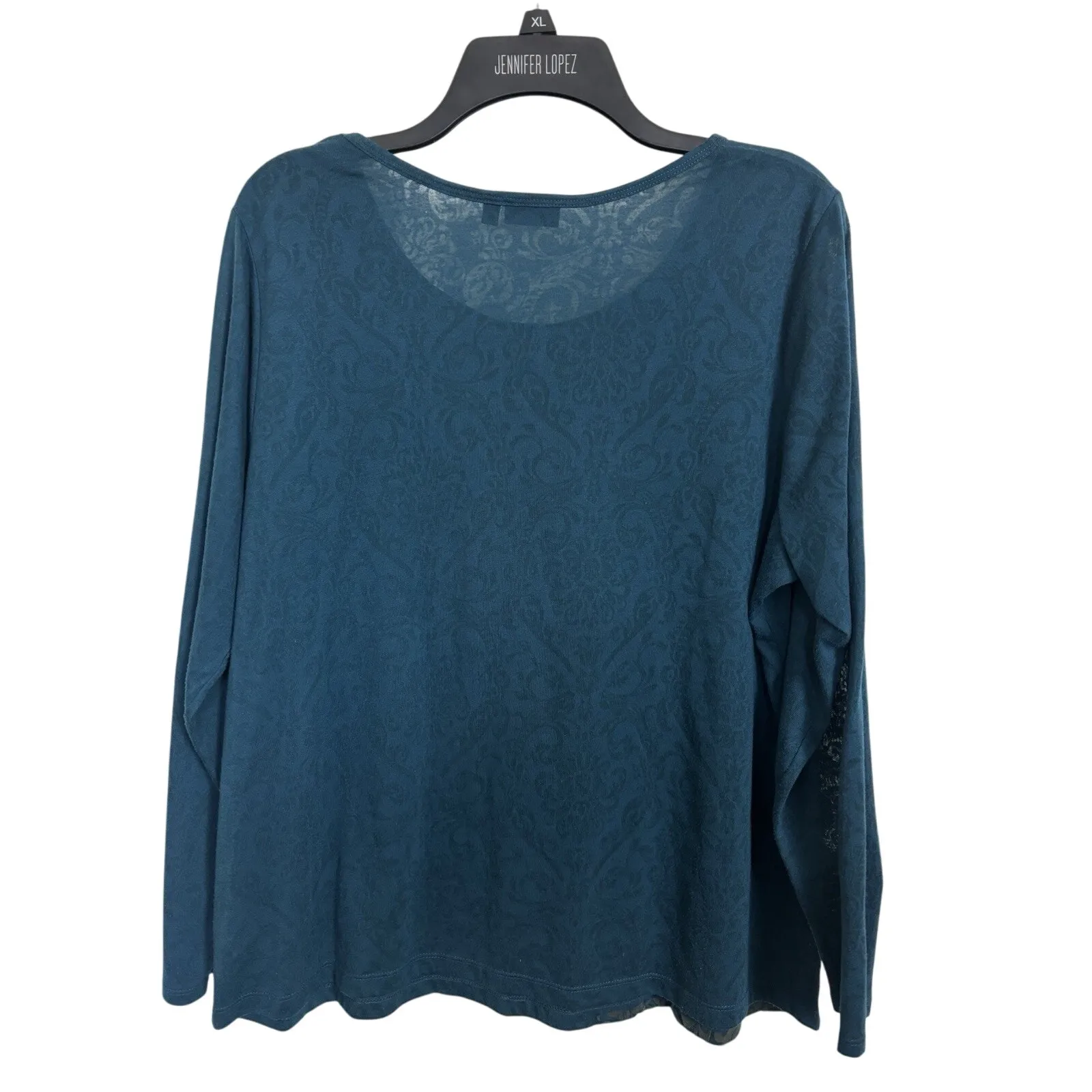 Velvet Burnout Teal Semi Sheer Long Sleeve Top Size XL Floral Paisley Comfy - Image 2