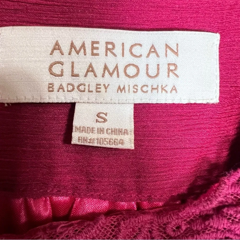 Badgley Mischka American Glam Boho Y2K Pink Tunic Top Sz S Bell Sleeve Lace Hem - Image 7