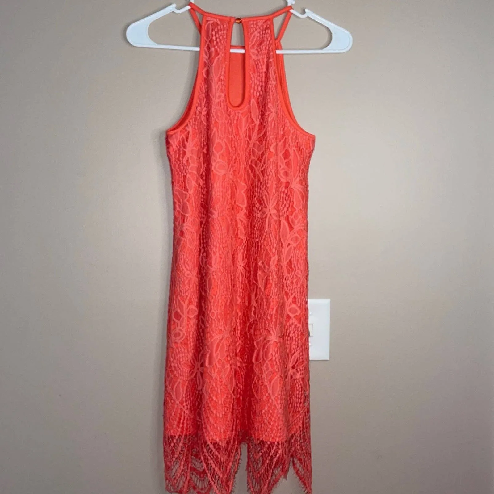 Love, Fire Women’s Coral Sleeveless Lace Overlay‎ Dress Size Small Pink - Image 5