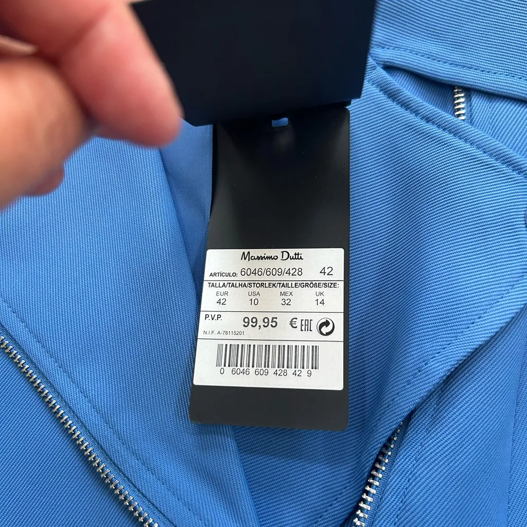 NWT Massimo Dutti Stonewashed Blue Biker Moto Jacket Size USA 10 Asymmetrical - Image 4