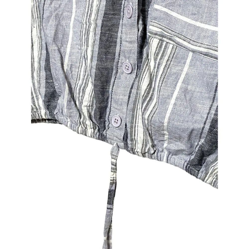 Charlotte Russe Crop Top Button Blouse Striped Roll Tab Long Sleeve Womens M - Image 8