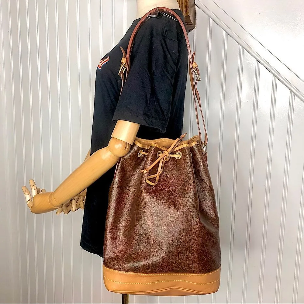 ETRO Milano Red Paisley Drawstring Bucket Shoulder Bag Internal Zipper Pocket - Image 11