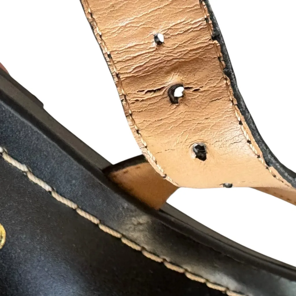 Franco Sarto Leather Flat Gladiator Strappy Sandals 6.5 Womens Gram Black Gold - Image 11