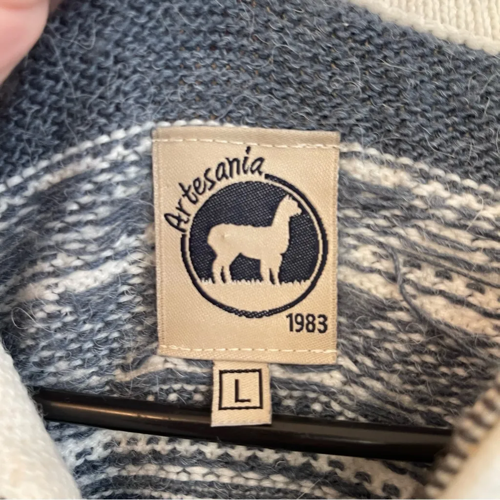 Artesania 1/4 Zip Alpaca Blend Sweater L Peru Made Cottagecore Outdoors Nordic Size L - Image 3