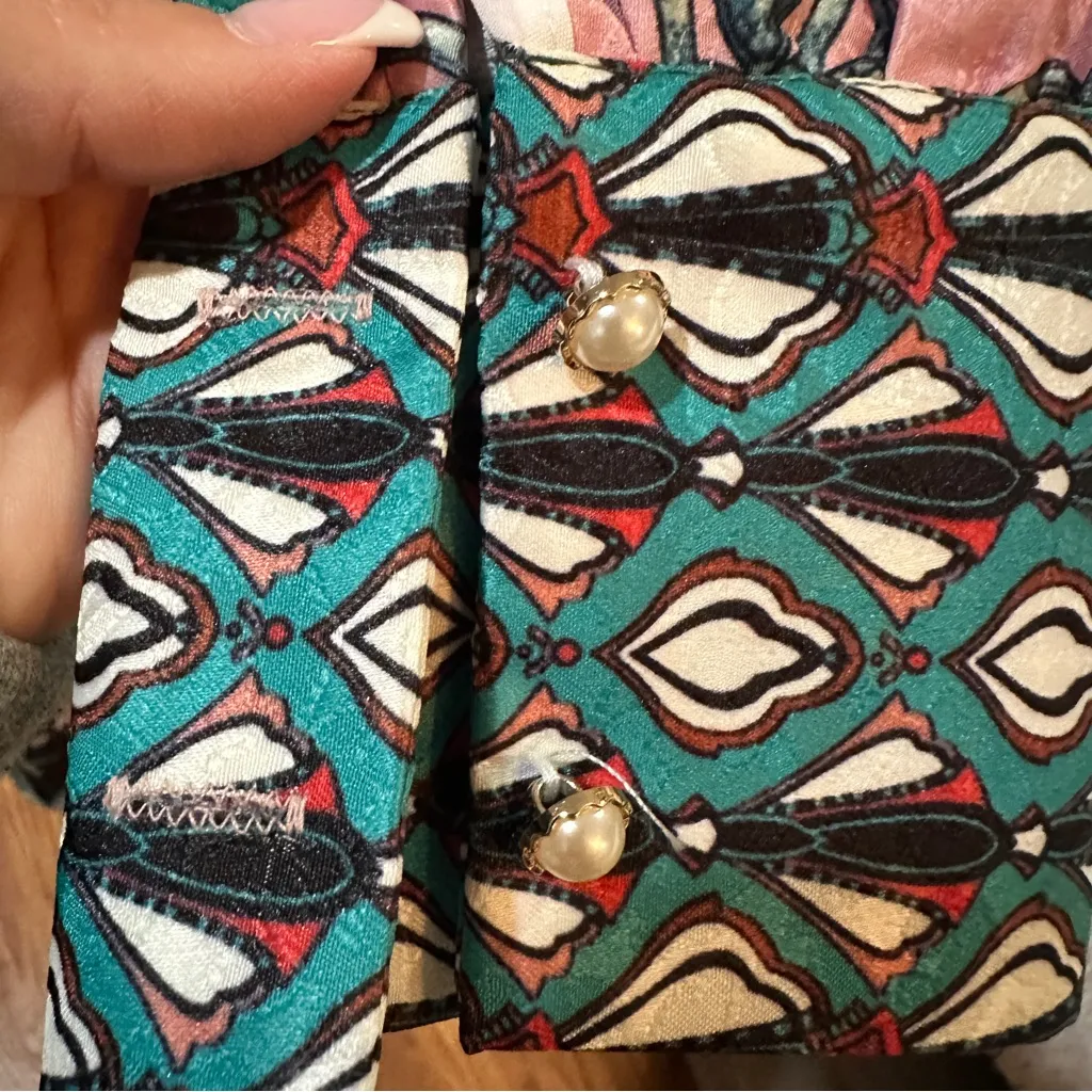 * RARE Dalia MacPhee Floral Baroque Print Shirt Dress Size S Green - Image 7