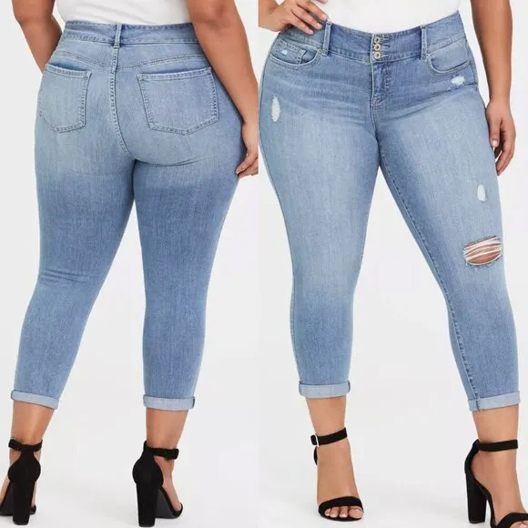 TORRID Plus Size Crop Jegging Premium Stretch Light Wash Ripped Cropped Ankle 20 - Image 2