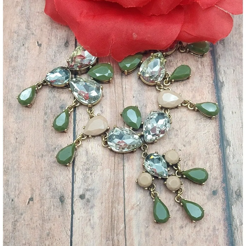 Gold Tone Crystal Statement Necklace Dangle Pendants Mesh Chain 27 - Image 2