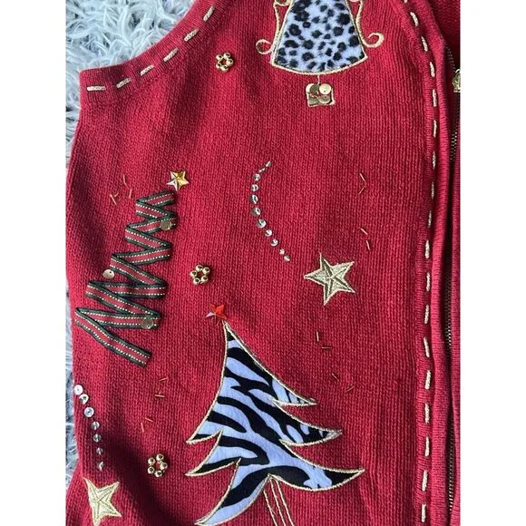 Holiday Editions Woman's Christmas Sweater Vest Leopard Red Size 1X *See‎ Pic 8 - Image 4