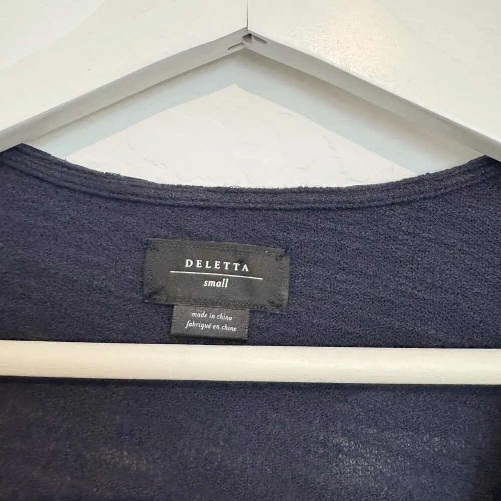 Deletta Ruffle Blouse Top Anthropologie in Navy Blue Fairy Romantic‎ Size Small - Image 3