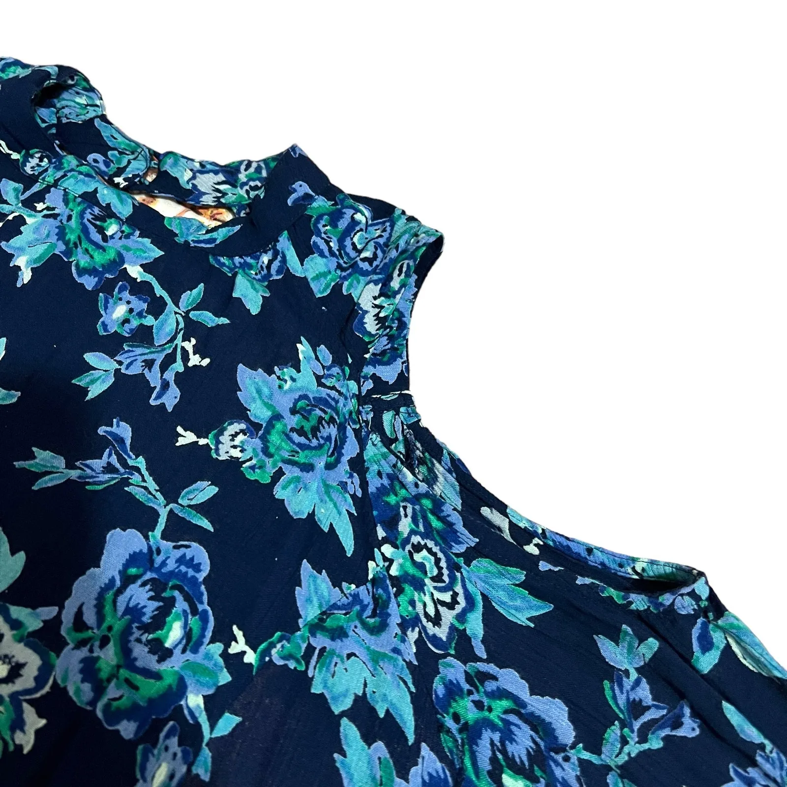 Angie (M) Long Sleeve Cold Shoulder Floral Swing Dress High Neck Cut Out Back - Image 10