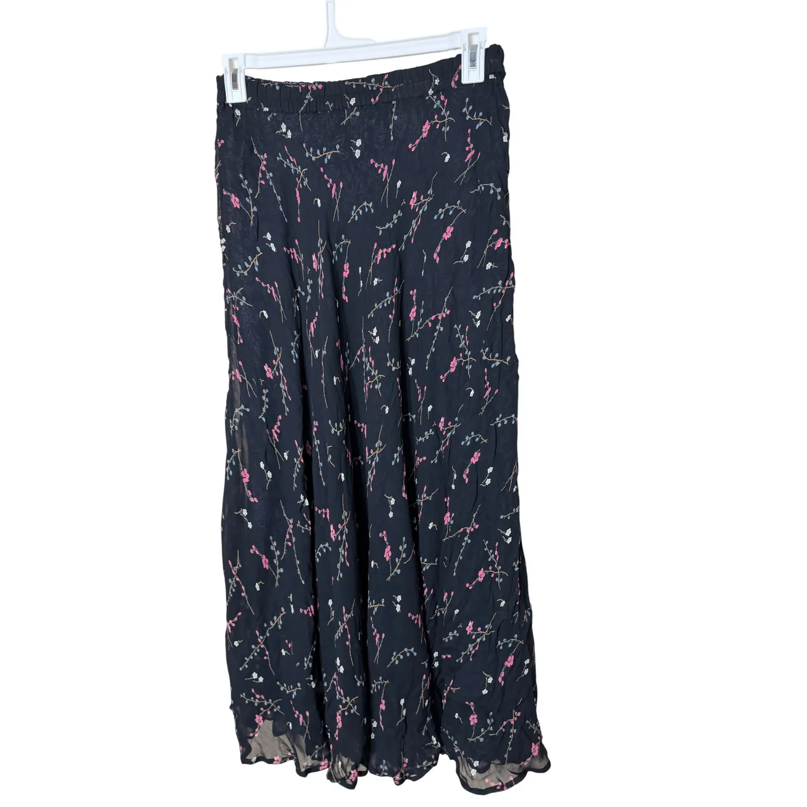 Carol Anderson Reversible Black Floral Maxi Skirt M Ruffle Hem Sheer Overlay Size M - Image 6