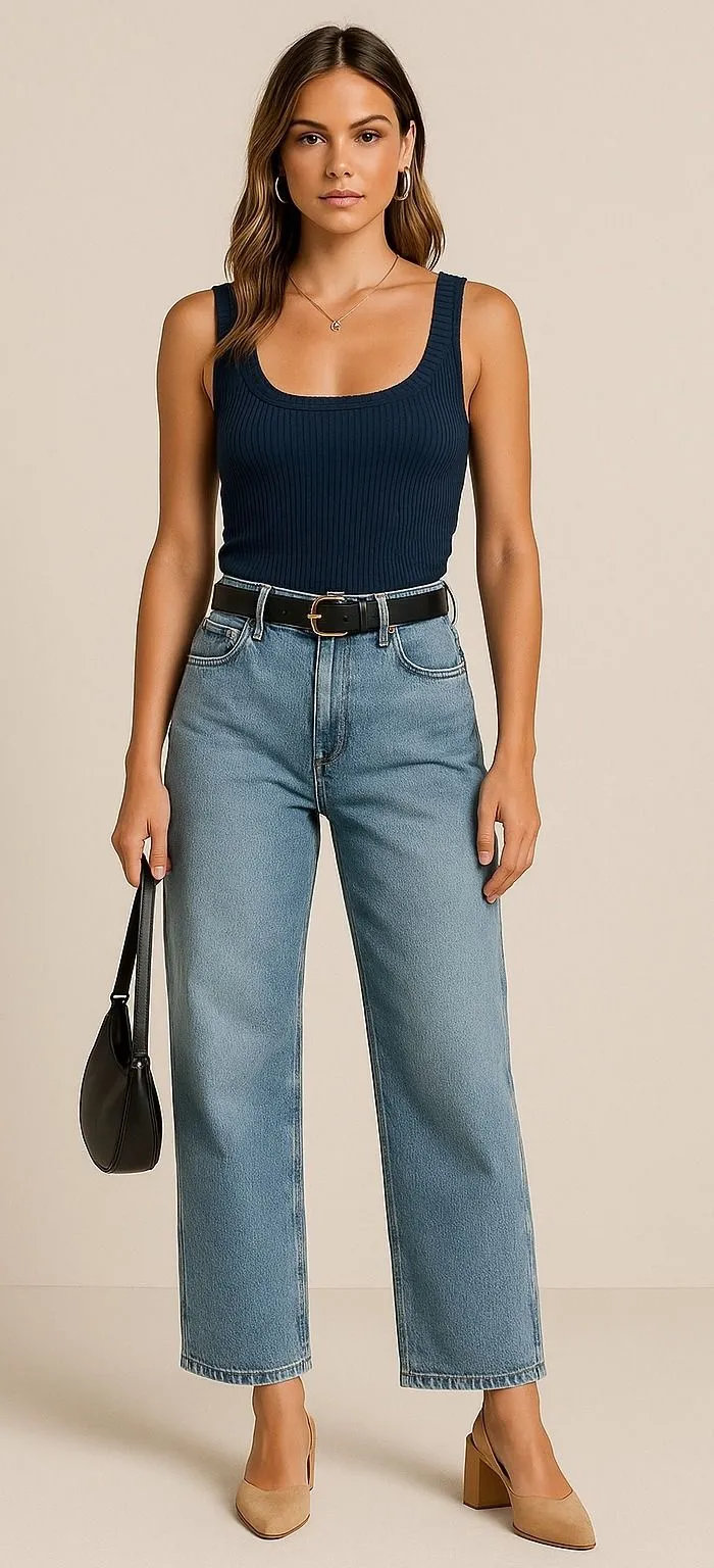 Cotton Citizen Ibiza Ribbed Tank Top Navy Square Neck Stretch Crop Knit Size M - Image 1