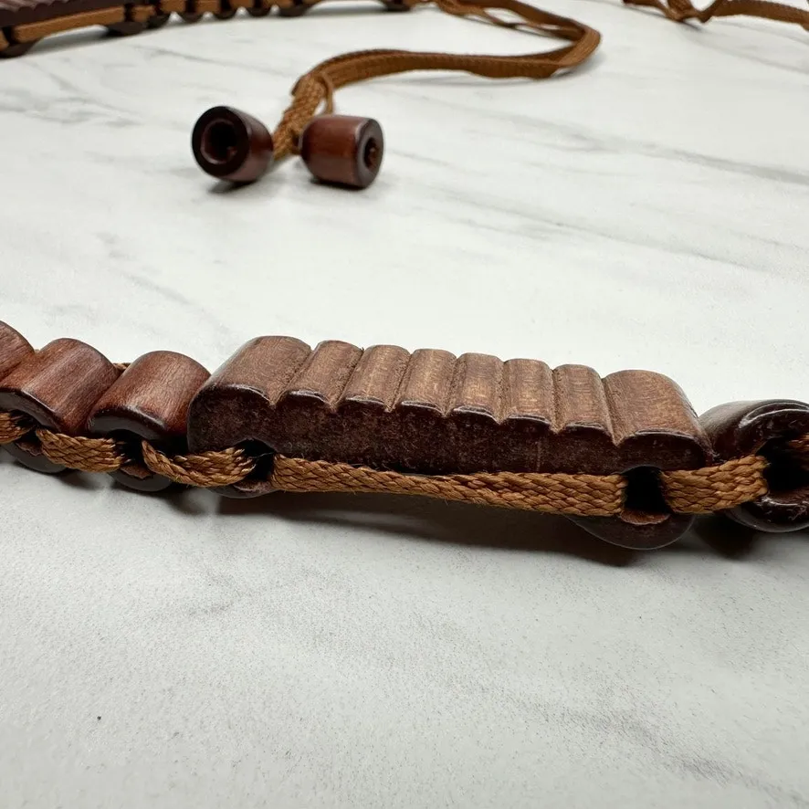Wood Beaded Brown Tie Belt Adjustable Small (S) ✨ - Image 2