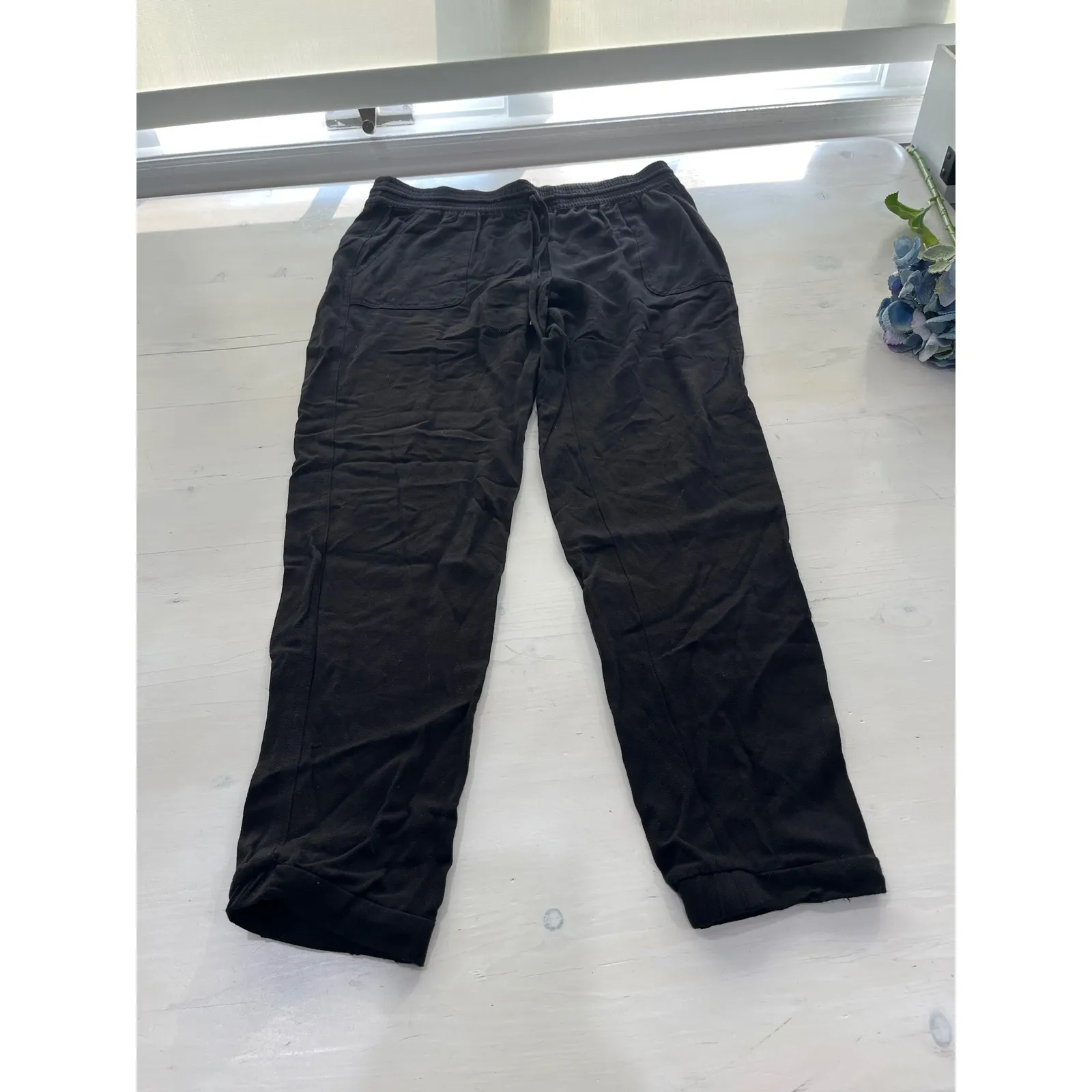 Women's Lounge Pants lot of 2 black and Beige Drawstring‎ Waist Casual Comfy Size L - Image 7