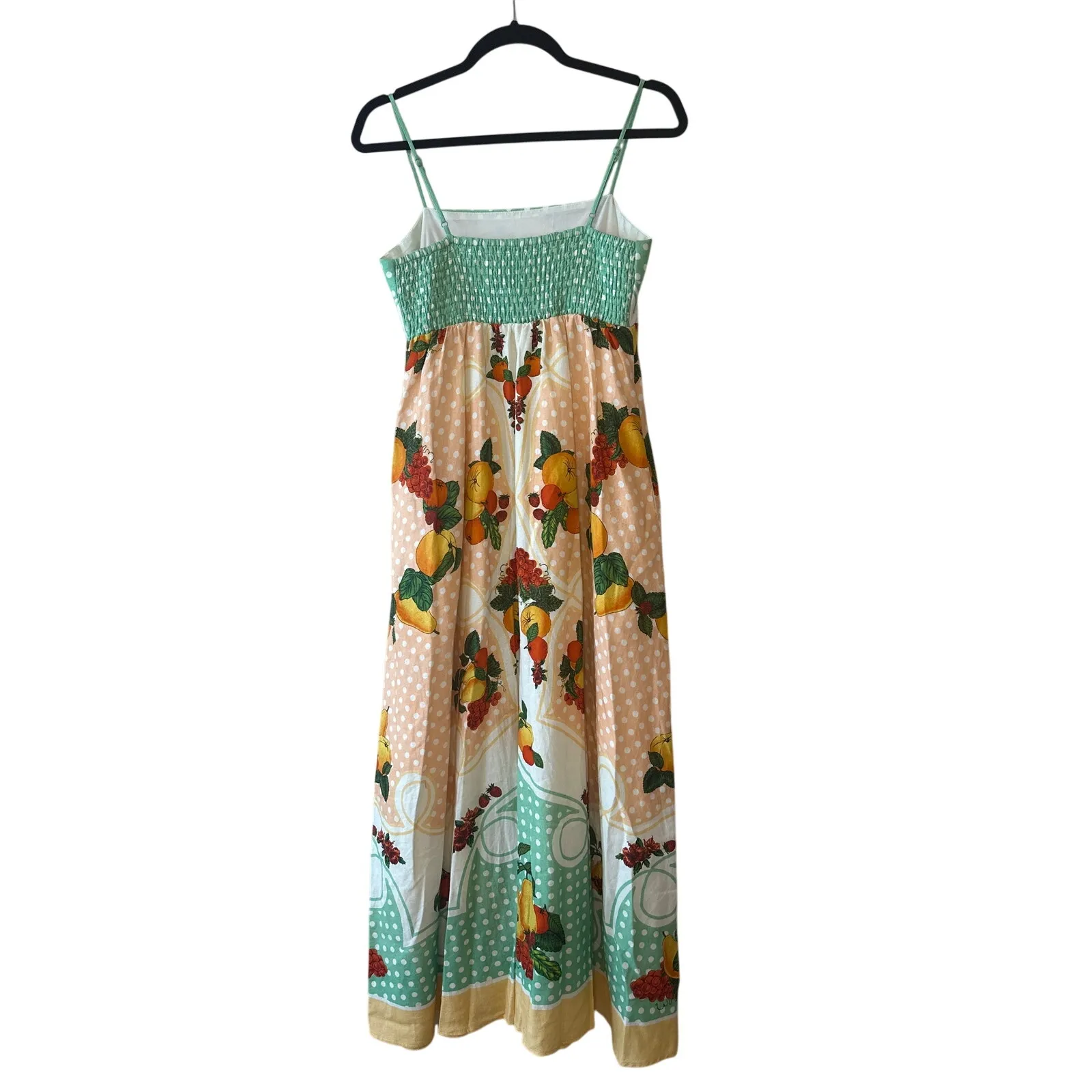 Caroline Constas Fruit Print Linen Blend Maxi Dress Pockets Size S Green - Image 3