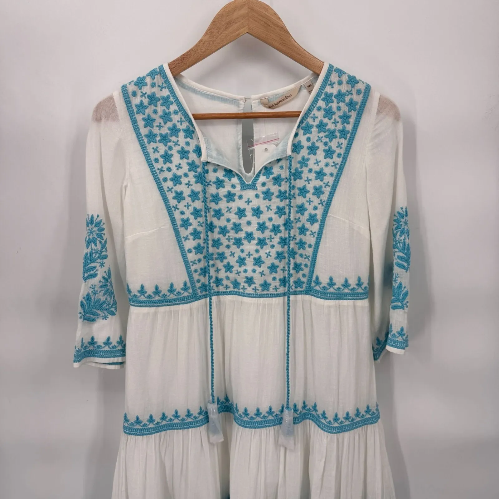 Soft Surroundings Juniper Dress Womens XS Petite White‎ Blue Embroidered NEW - Image 3