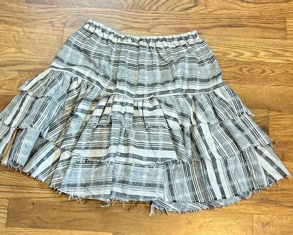 Women XS Kimberley Ra Ra Gray White Stripe Ruffle frayed Y2K Mini Skirt - Image 6