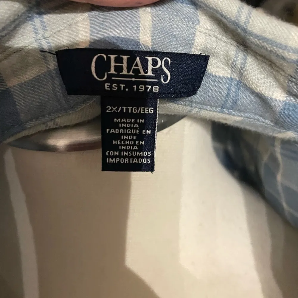 Chaps Blue White Plaid Button Up Cotton Long Sleeve Shirt 2X - Image 3