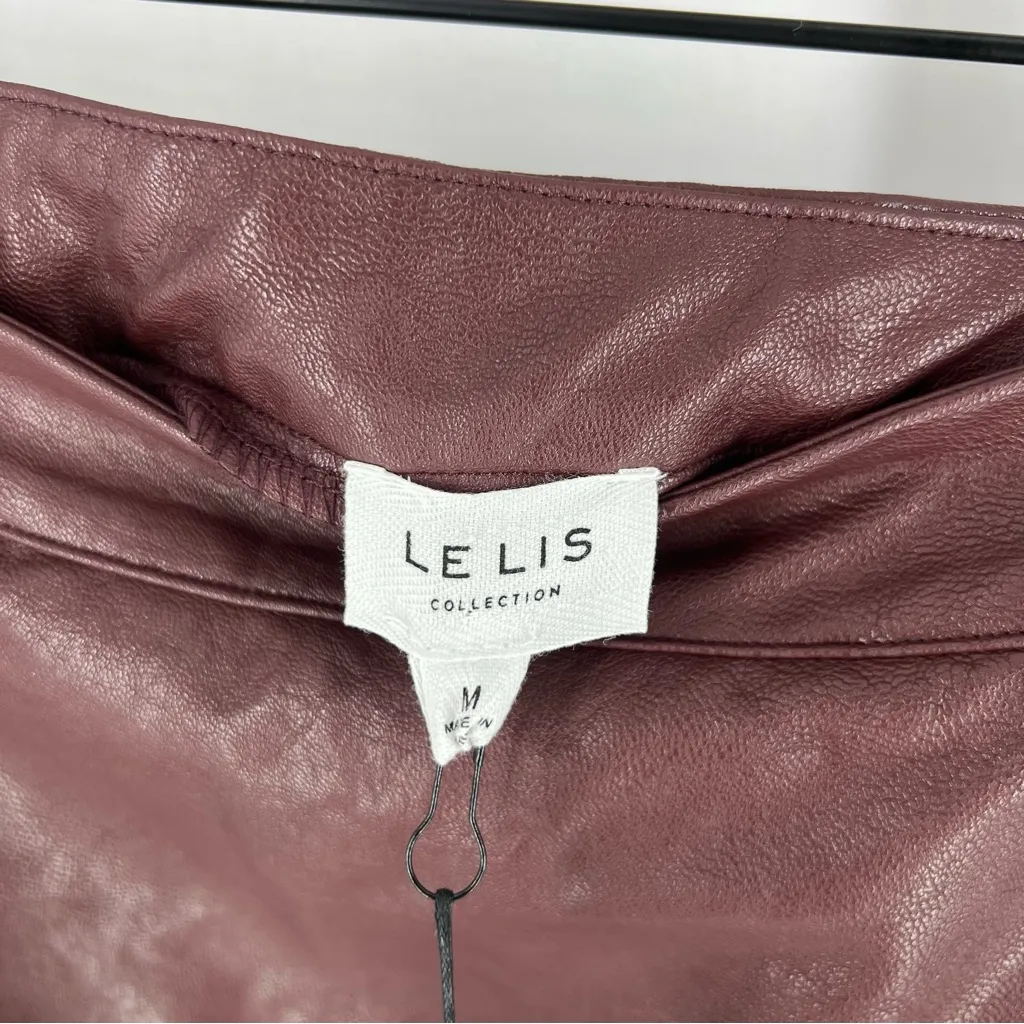 Le Lis Burgundy Faux Leather‎ Rhinestone Fringe High Rise Side Zip Mini Skirt - Image 9