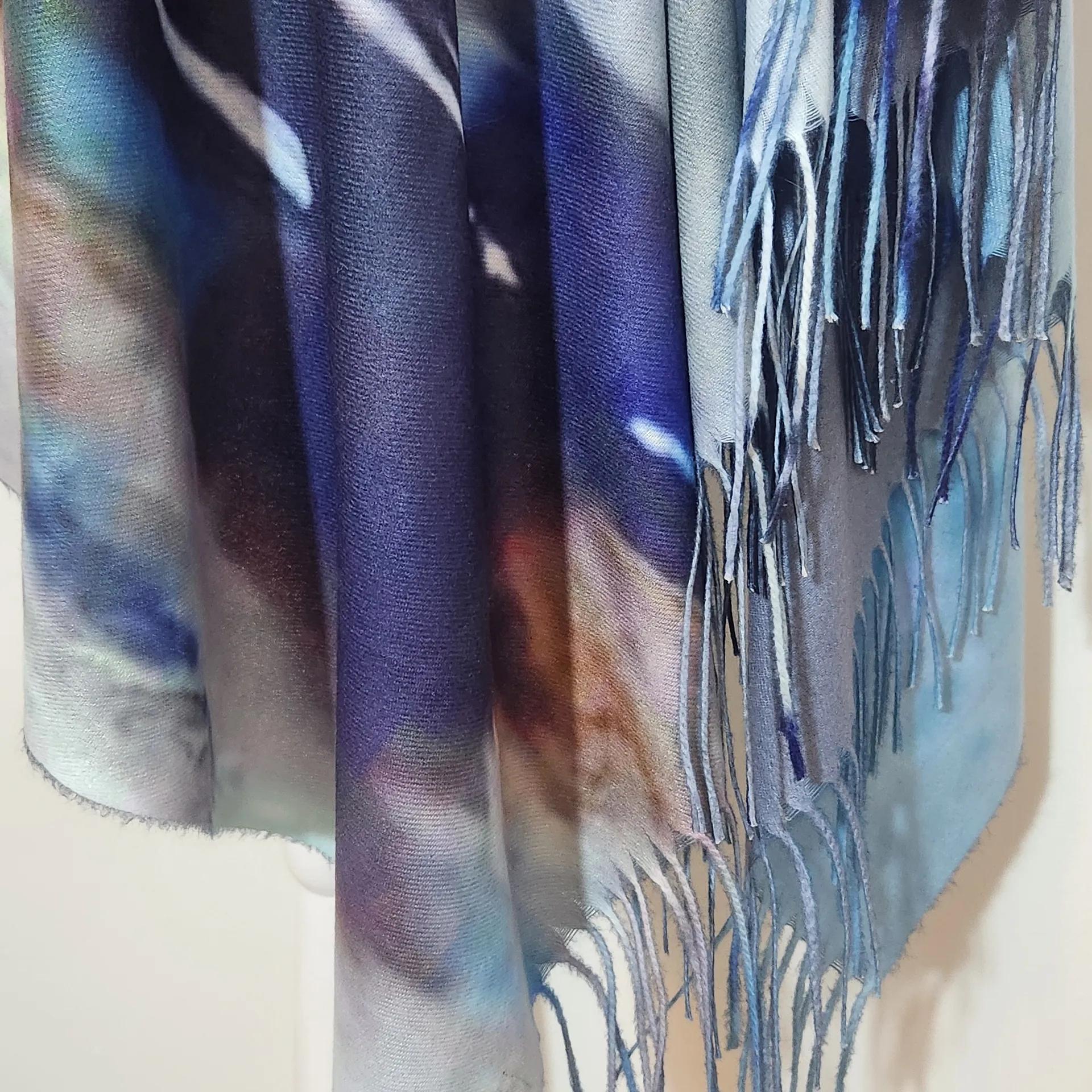 Magic Scarf Abstract Sunset Shawl with Fringe One Size Abstract Button-Up Wrap - Image 3