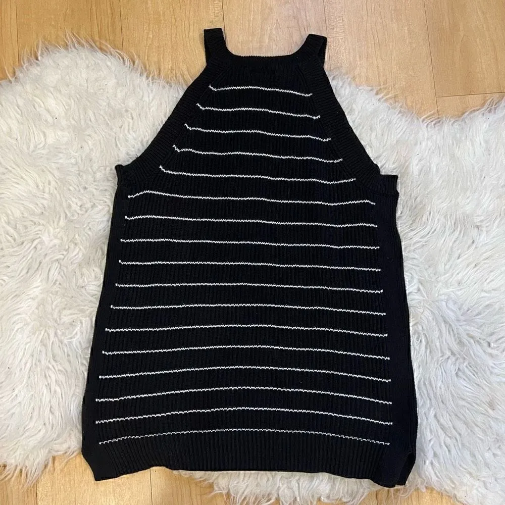 Old Navy High Neck Ribbed Knitted Black White Striped Sleeveless Sweater… - Image 6