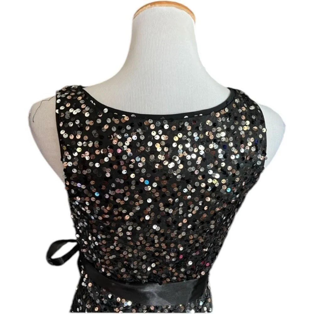 Womens Bisou Bisou Black Sequin Sleeveless Drape Party Dress w Satin Sash - Sz 4 - Image 4