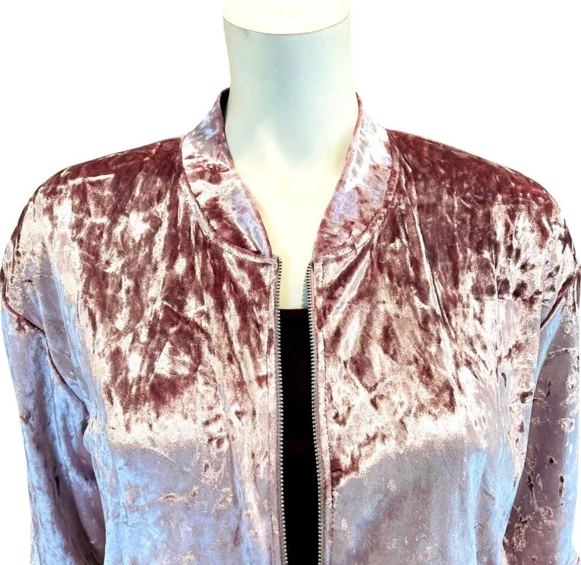 Crushed Pink Velveteen Bomber Jacket - Image 7