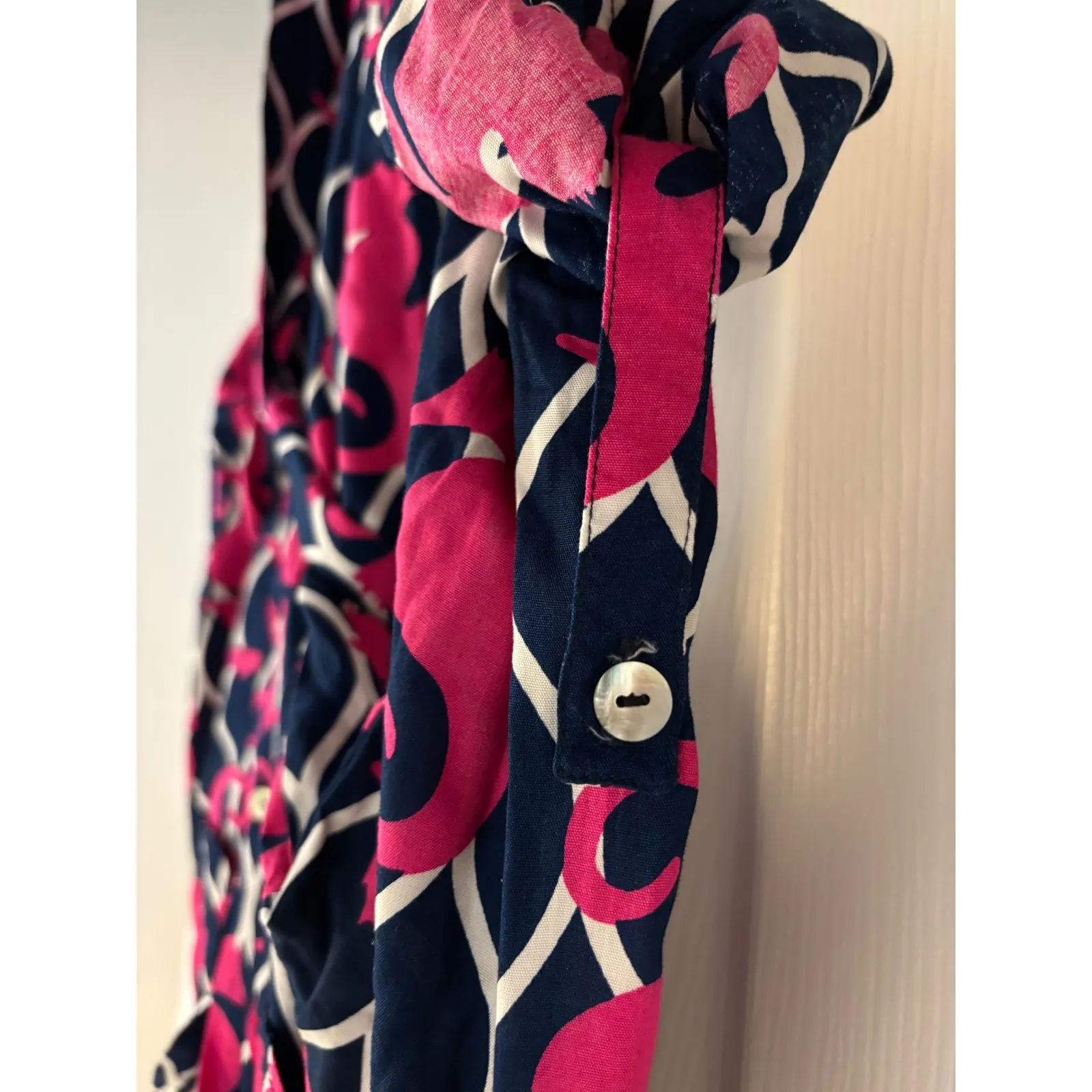 Escapada Beach Tunic Shirt Dress – Size Large – Seahorse Print – Navy & Pink - Image 6
