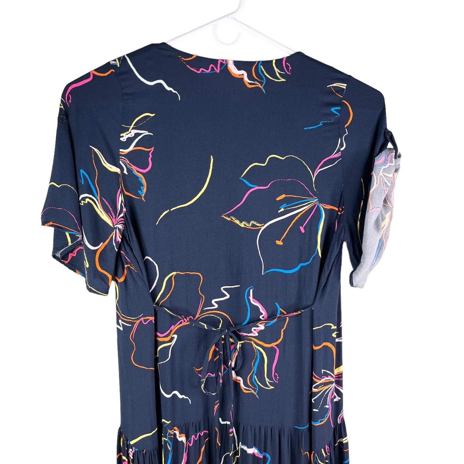 Avenue Midi Dress Navy V-Neck 22/24 Tie Back Short Sleeves - Image 3