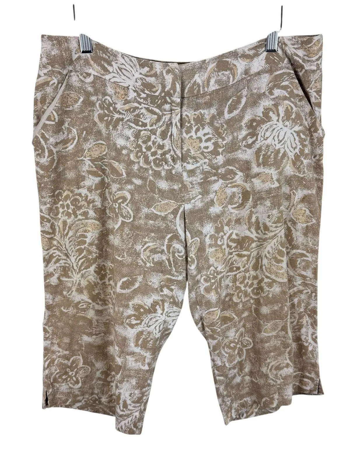 Coldwater Creek Tan Cream Gold Shimmer Linen Blend Mid Rise Capris Size 14P - Image 1