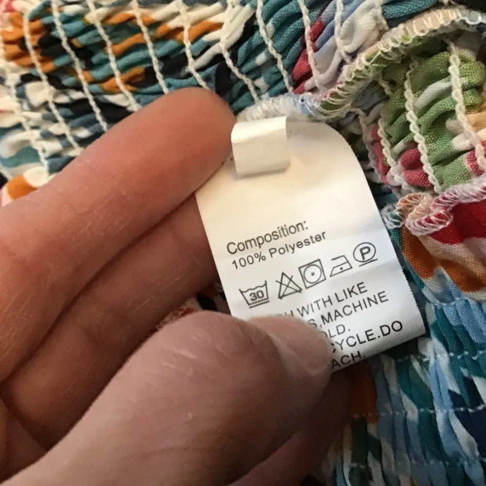 Boho Colorful One Shoulder Ruffle Sleeve Smocked Crop Top Size M - Image 4