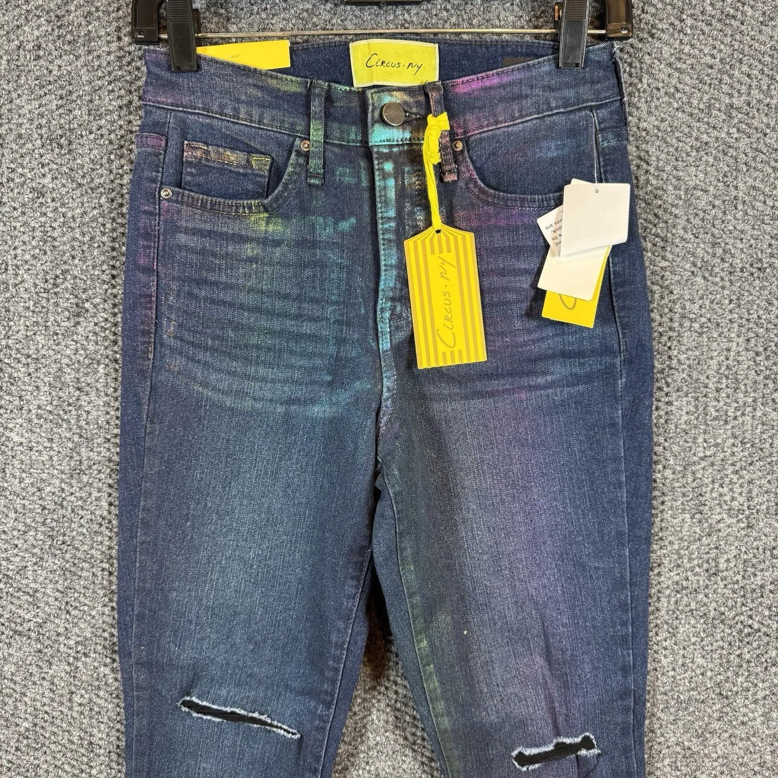 Circus NY Jeans Sz 25 Rainbow Time To Shine High Rise Skinny Sharkbite Raw Hem - Image 4