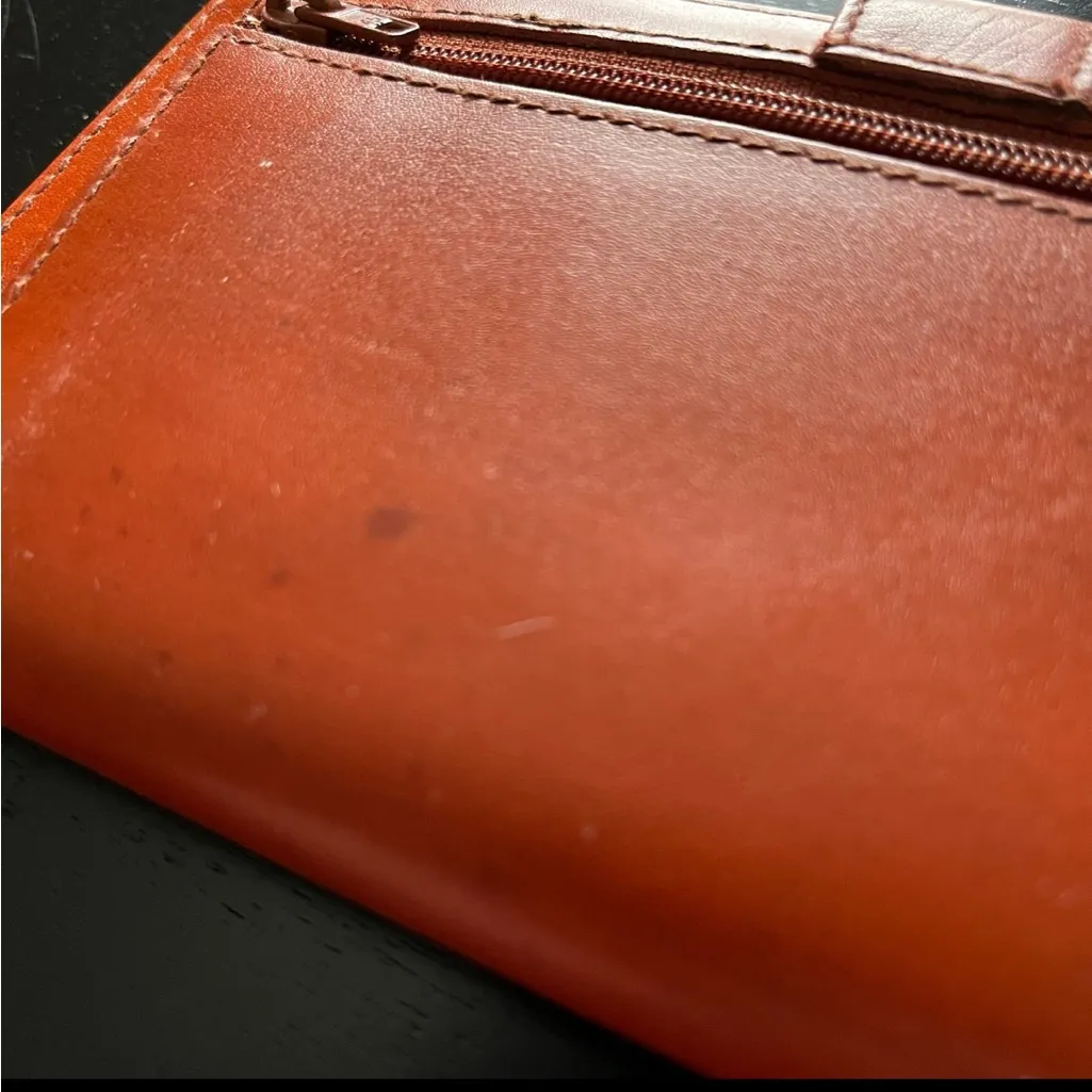Vintage Checkbook Wallet in Orange / Tan Leather - Image 3