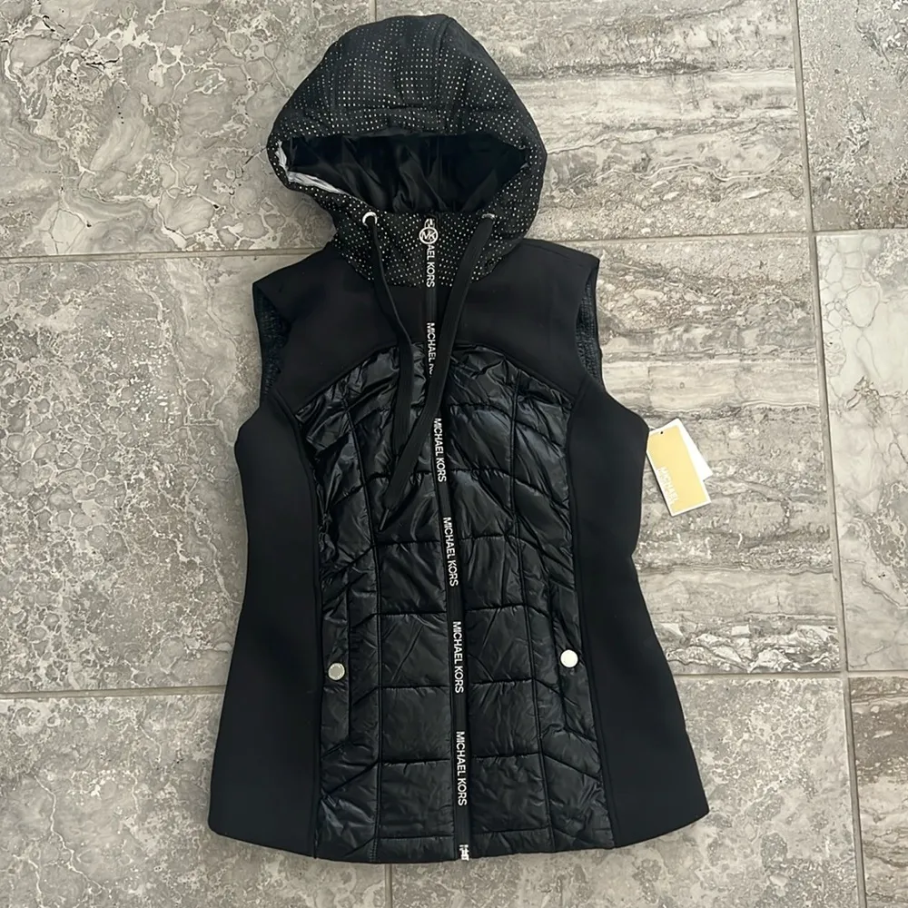 Michael Kors Puffer Hooded Vest, Zip Front, Black Size XS New w-Tag Retail $150 - Image 7