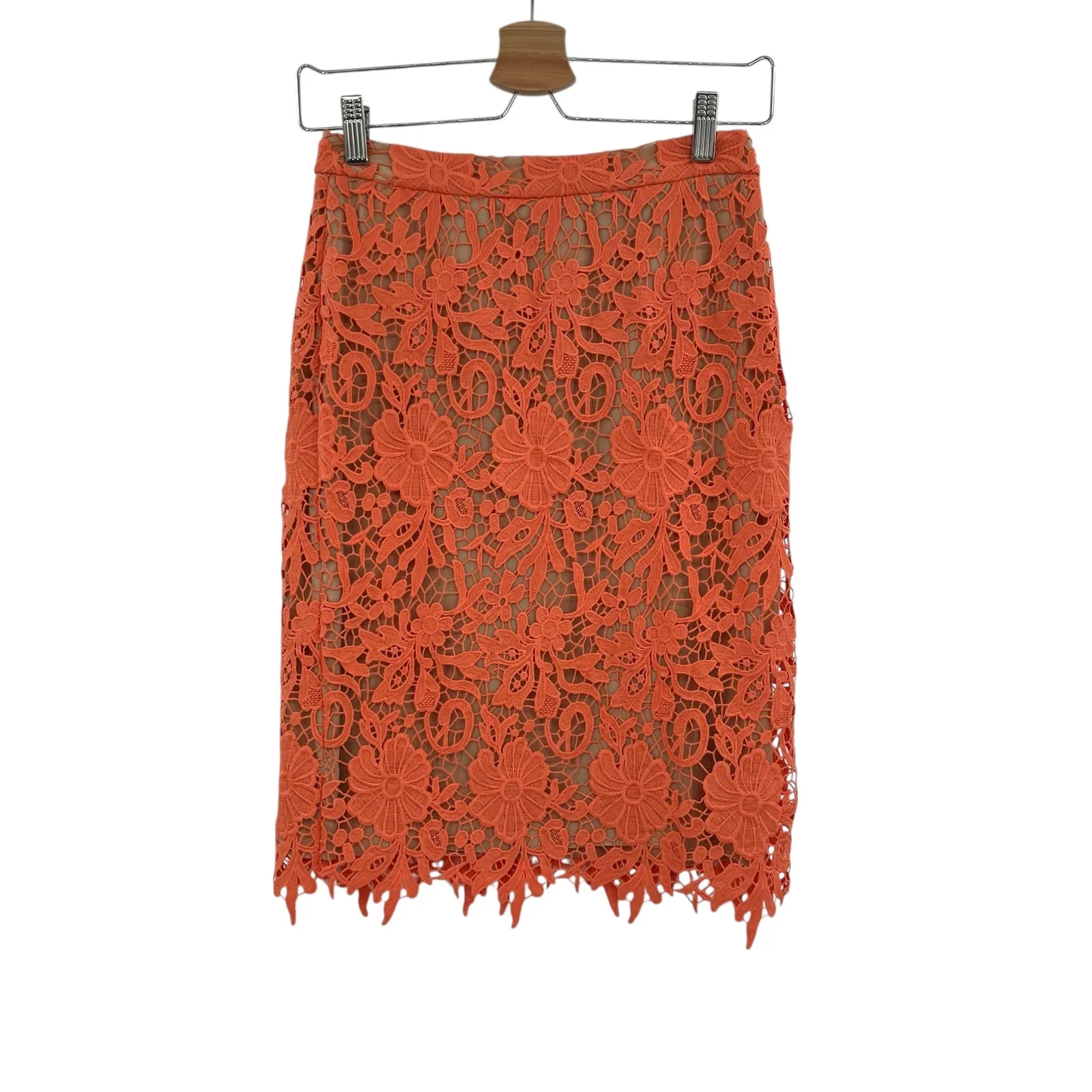 Alice + Olivia Farrell Lace Pencil Skirt‎ Straight Crochet Orange Tan Size 2 - Image 3