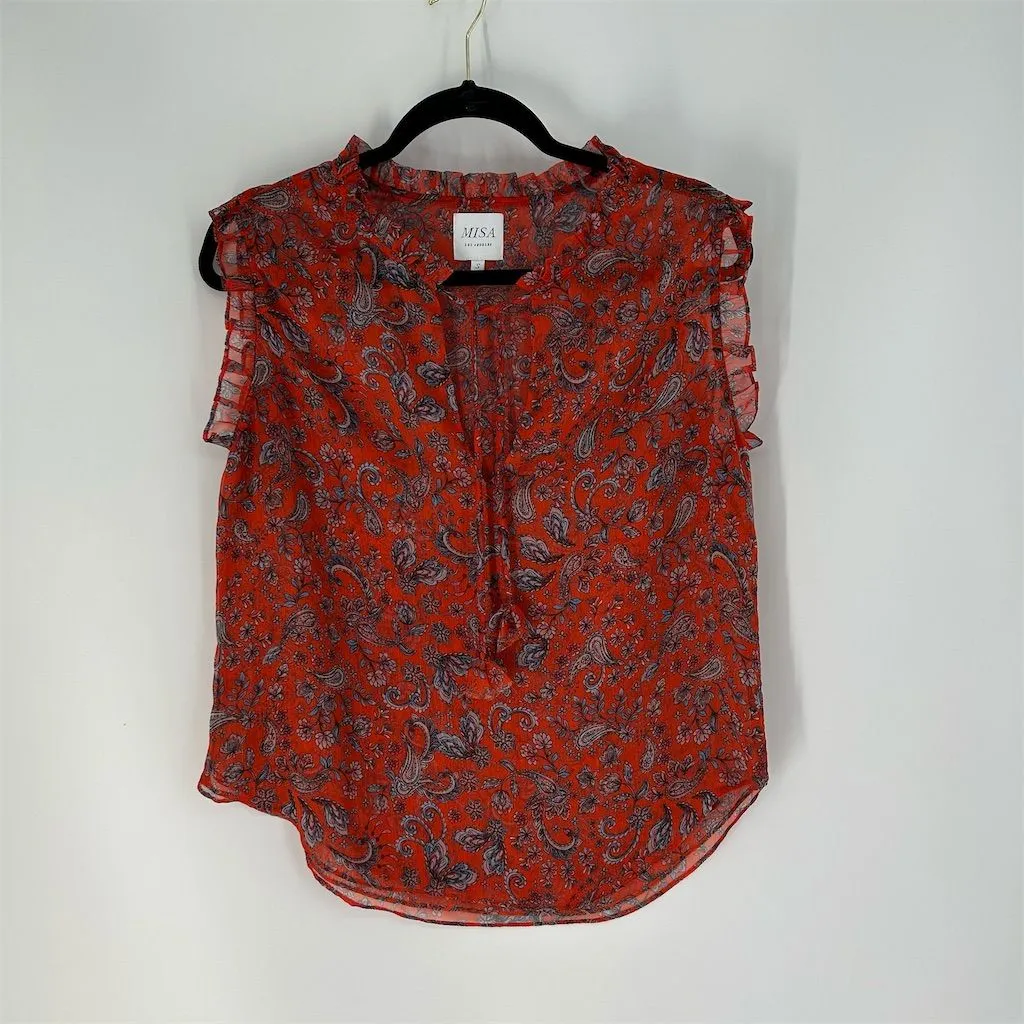 Misa Los Angeles Women's Abril Sheer Floral Paisley Ruffle Tank Orange Size S - Image 6