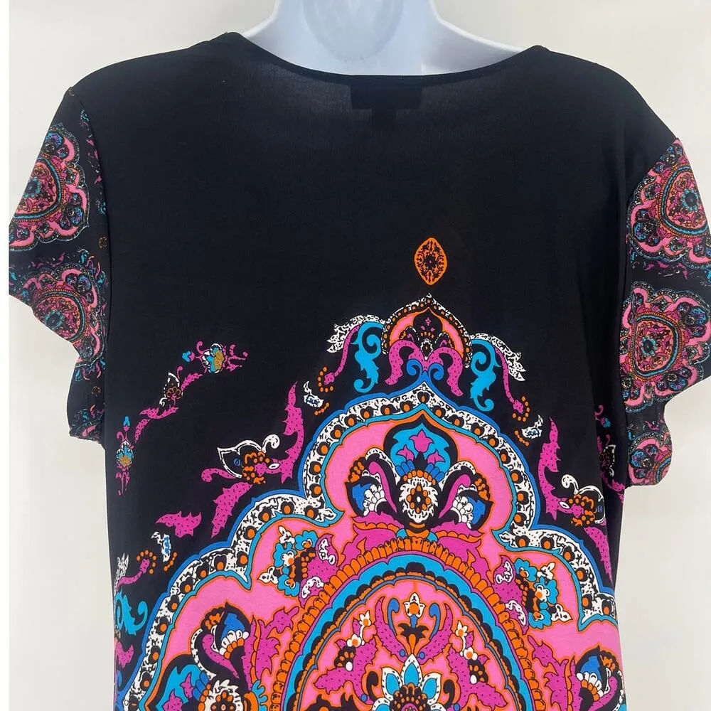 Snap Y2K Babydoll Dress Sz L Paisley Boho Festival Hippie Retro Stretchy Artsy Black Size L - Image 7