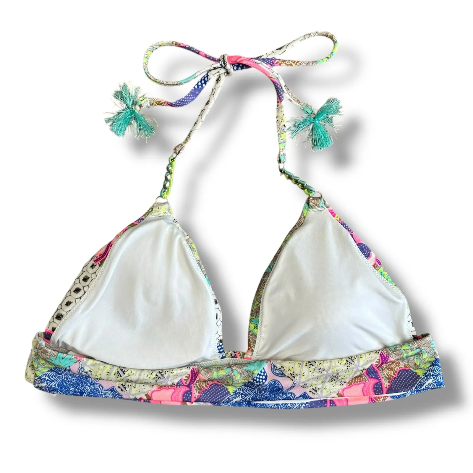 Victoria’s Secret Bikini Top L Boho Y2K Triangle Tassel Swim Floral Festival‎ - Image 4