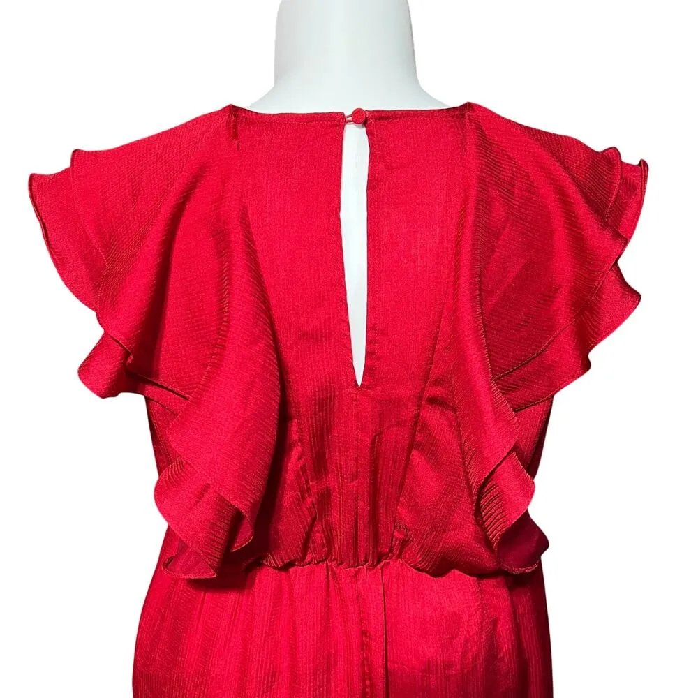 A New Day Womens Maxi Dress Layered Ruffled Faux Wrap V Neck Red Large - Image 6