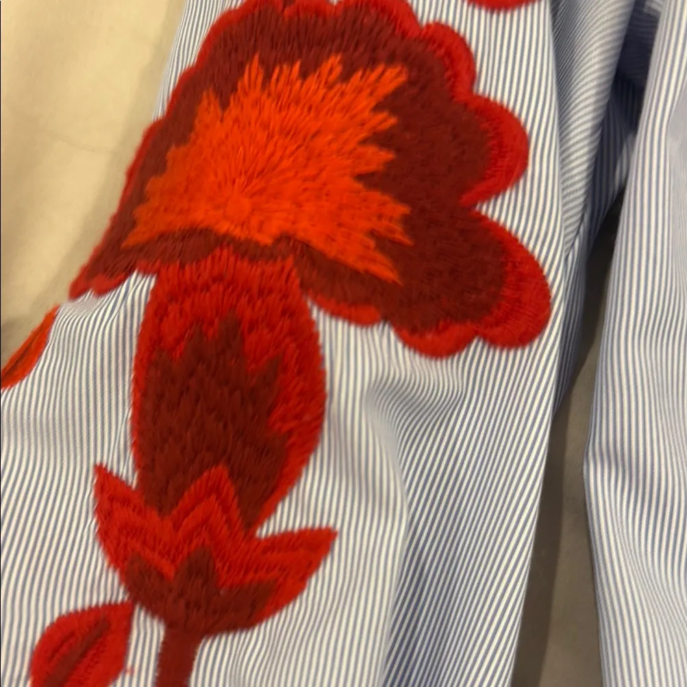 INC International Concepts Red and Blue Embellished Wrap Blouse Size L - Image 3