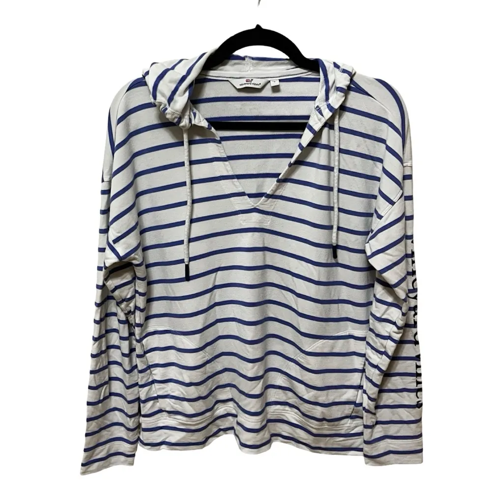 VINEYARD VINES Striped Breton Style Hoodie White Blue Long Sleeve Top Sz S - Image 2